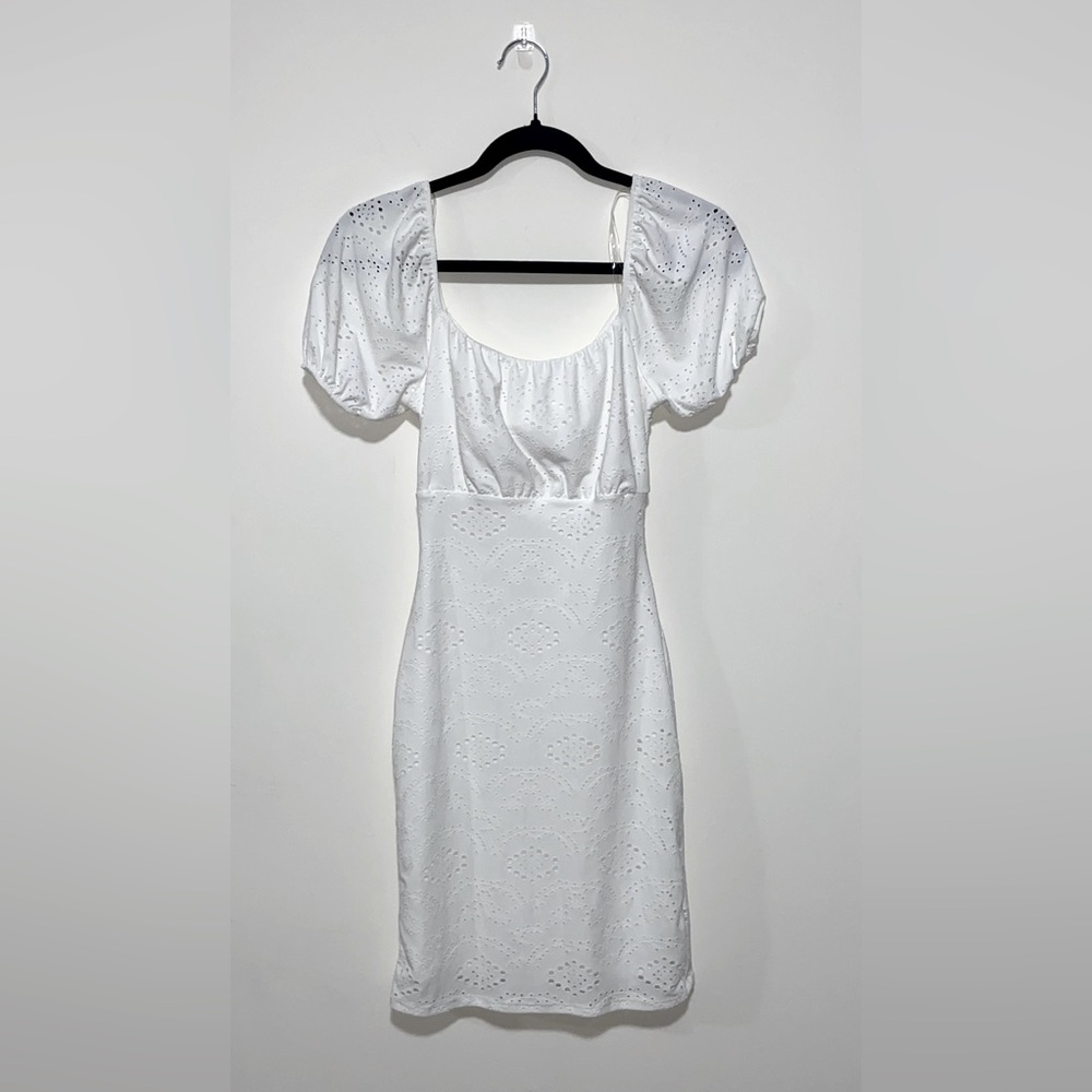 Women White Mini Dress with Bow detail in the back S